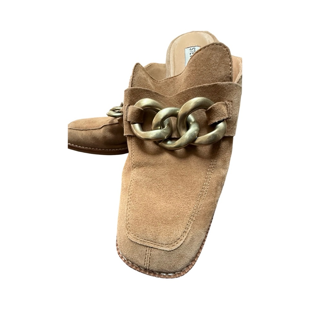 Steve Madden Brown Suede Mules with Gold Chain - Picture 10 of 12